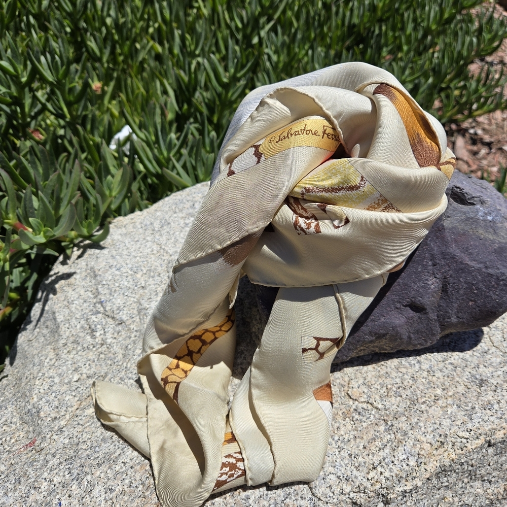 Salvatore Ferragamo Silk Scarf Made In Italy Safari